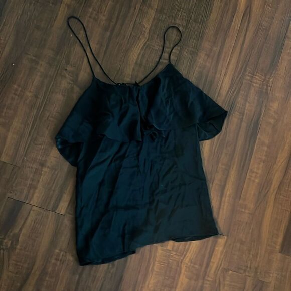 Black Luna Shirt Silk - Size Small Spaghetti Strap Shirt Tank - Picture 1 of 4